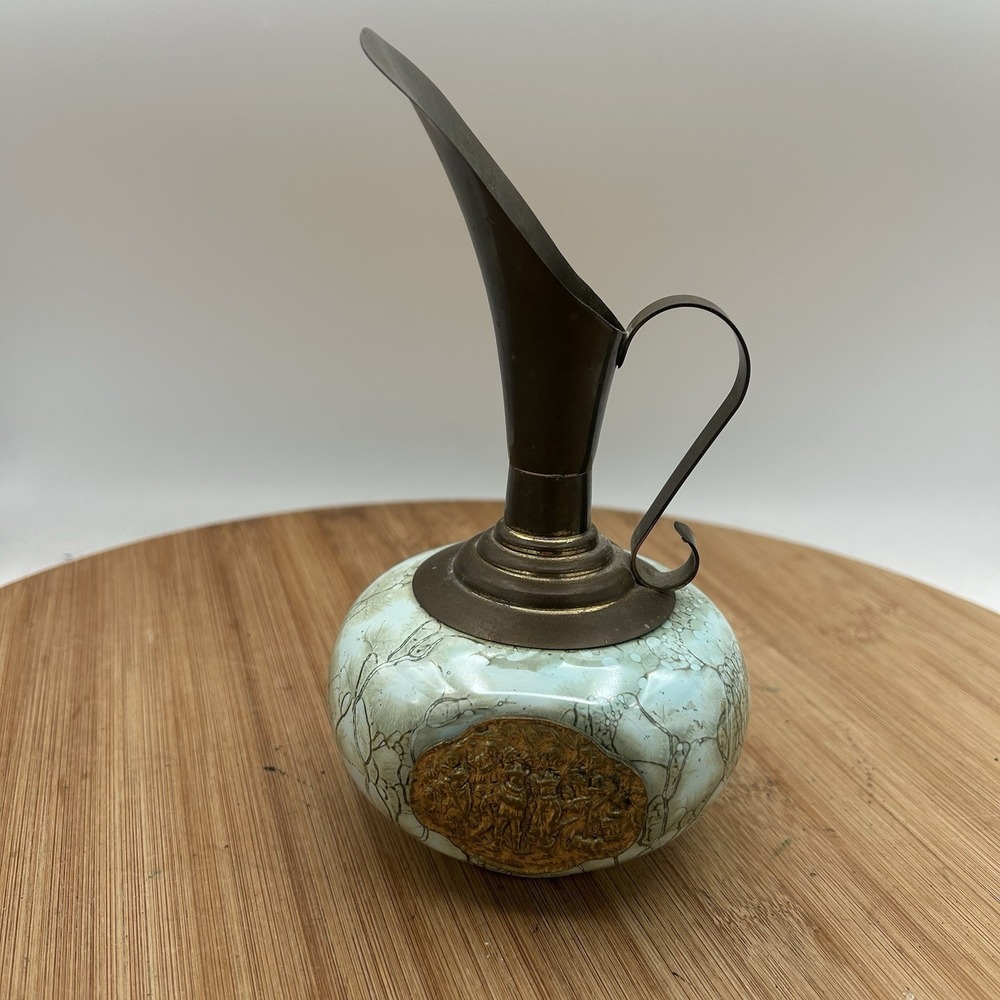 Vintage Made in Holland Ceramic Ewer w Brass Spout Art Nouveau Lamp‎ Base